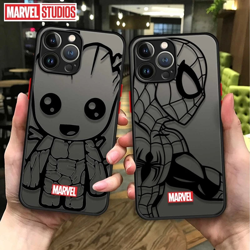 Phone Case For Apple iPhone 11 12 13 14 16 Pro 15 Pro Max 16 Plus XR 12mini 13mini Clear Marvel Groot Spider Iron Man Studio